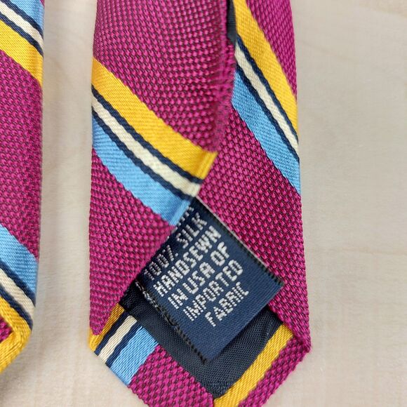 Vtg Lands End Necktie 100% Silk Stripe Pink Blue White 3.5x58.5/8 - Picture 4 of 4